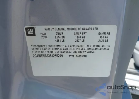 2006 Buick Lacrosse Cxl z USA, uszkodzony, nr VIN 2G4WD582361255249